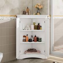 Gray Corner Bathroom Cabinet - 2-Door Freestanding Triangular Cabinet With 3 Shelves, High-Quality MDF Board With Painted Finish, Space-Saving For Bathroom, Kitchen, Living Room (61.5 X 80) - White + MDF + MDF - View 5