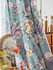 1PC Oil Painting Style Large Rose 70% Blackout Curtain, Grommet Top Printed Floral Botanical Vintage Fabric Curtain, Suitable For Holiday Home Decor - Multicolor - View 9