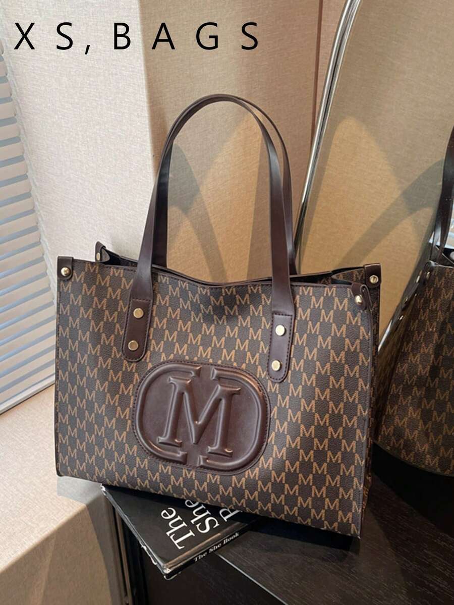 French Niche Commuter Large Capacity Printed Tote Bag For Women, 2026 Winter New Fashion Shoulder Shopping Bag - Coffee - View 1