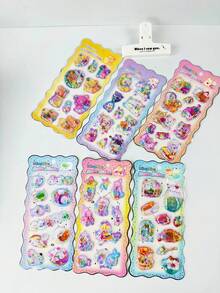 3D Shaking Stickers, 3D Crystal Stickers, Multiple Fashion Summer Anime Designs, Solid Color Embossed Handmade Stickers, Children's DIY Handmade Shaking Stickers, Bookmark Stickers, Notebook Decoration Stickers - Multicolor - View 1