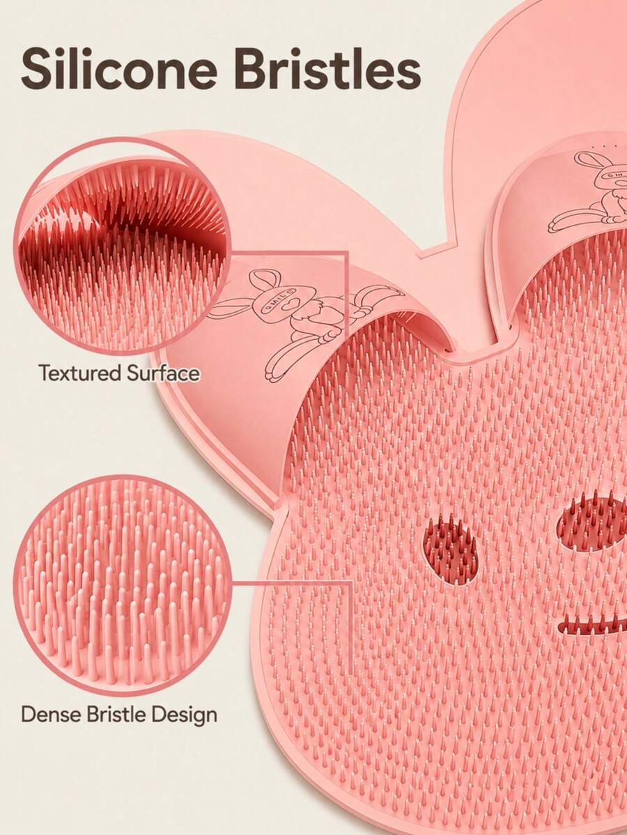 Rabbit Shaped Silicone Bath Foot Scrub Mat, Bathroom Floor Mat With Suction Cups, Foot Scrubbing Mat, Soft Bristle Cleaning Mat, Hands-Free Bathing Tool, Cute Home Bathroom Essential