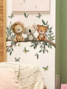 1pc,Cartoon Animal Decorative Wall Sticker,Hot Air Balloon Bear,Dinosaur Excavator,Colorful Cartoon Animal Wall Sticker,Baseboard Sticker,PVC Self-Adhesive Removable,Suitable For Bedroom,Living Room,Study,Dining Room,Bathroom,Home Wall Decoration,Room Decoration,Etc. - Multicolor - View 3