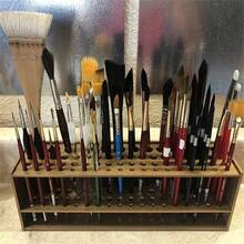 1 Large Capacity Wooden Paint Brush And Makeup Brush Storage Rack - Detachable Design Desktop/Wall-Mounted Storage Organizer, Khaki Polished Surface, Suitable For Art Studio, Beauty Salon And Home Organization - Space-Saving Brush Organizer - A - View 2