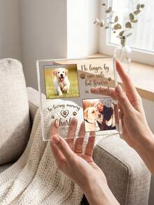 1pc Customized Pet Memorial Acrylic Plaque, Personalized Dog Photo & Text Keepsake, Forever In Heart Pet Loss Gift, Paw Print Decor Acrylic Sign, Gift For Pet Owners, Memorial Gift For Pet Lovers, Home Decor Desktop Display - Multicolor - View 5