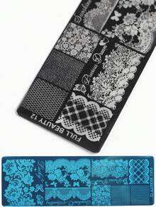 2pcs Romantic Lace & Cursive Word Nail Stamping Plate Vintage Elegant Lace Plaid With English Letter Nail Art Stamp Stencil Transfer Printing Templates For DIY Manicure Decoration Tools - Silver - View 7