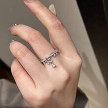 1 pièce Bague ouverte élégante et sophistiquée de luxe personnalisée avec zircone cubique en forme de larme, convient pour le port quotidien des femmes - Argent - Voir 3