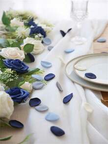 50/100pcs Silk Sky Blue Mixed Color Artificial Rose Petals, Wedding Proposal Flower Basket Aisle Bride Party Tabletop Decoration Petals - Multiple Styles - View 5