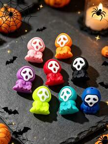 10pcs Mixed Color Scream Ghost Mini Silicone Beads, Soft Silicone Jewelry Making Accessories DIY Beaded Accessories, Suitable For Girls' Handmade Pen Decoration Halloween Craft Accessories, Party Decorations - Multicolor - View 2