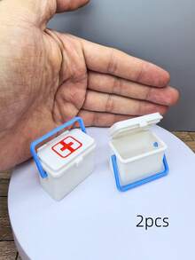 Miniature Medicine Box Model, Flip-Top Small Storage Box With Handle, Model House Decor, Desktop Gadget Storage Box, Creative Ornament, Halloween Decoration - Miniature First Aid Kit - View 9