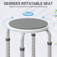360Â° Swivel Shower Chair, Height Adjustable Aluminium Shower Stool With Non-Slip Feet For Disabled, Elderly, Grey - T0001-01-3846 - View 7