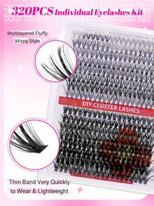 4-In-1 False Eyelash Set, Includes Tweezers And Eyelash Brush, Suitable For Beginners DIY Multiple Eye Makeup, Segmented Eyelash Clusters, Large Capacity, Applicable For Daily/Cartoon/Cosplay/Cat Eye/Fox Eye Makeup - D+ - View 3