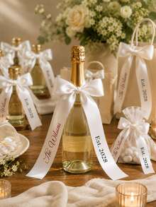 Customized Ribbon, Combination Bows, Customized Bridal Party, Gifts, Wedding Bridesmaid Commemorative Ribbon, Suitable For Weddings, Funerals, Birthdays (Champagne) Customized Ribbon Wedding Satin Ribbon, Baby Shower Decoration, Photo Frames, Party Invitations Or Decorative Ribbon - Exclusive Customized Ribbon - Multicolor - View 8