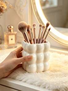 1 Stück cremefarbener Bubble-Make-up-Pinselhalter, süßer quadratischer Wolken-Make-up-Pinsel-Aufbewahrungsbehälter, Schminktisch-Organizer, mädchenhafte Badezimmer-Dekoration Stifthalter, geeignet für Schminktisch, Badezimmer und Schlafzimmer, exquisites Desktop-Aufbewahrungselement, großer Kosmetik-Aufbewahrungsbecher, ideales Geschenk für Frauen - A - Übersicht 8