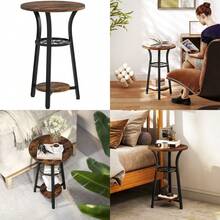Small Round Side Table With 3 Storage Shelves - Rustic Brown - T0001-01-3567 - View 2