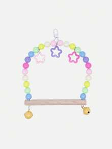 Wooden Bird Swing, Suitable For Cockatiels, Parrot Perch, Hanging Toy, Acrylic Beads Macaron Swing Toy, Suitable For Budgies, Bird Cage Stand, Cage Playground, Game Fitness Rack, Random Color - View 4
