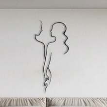 1件時尚現代抽象情侶剪影金屬壁飾，手牽手愛心主題肖像設計，情人節與喬遷禮理想之選，優雅金屬工藝牆面裝飾 - 黑色 - 查看 12
