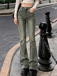 All-Season Versatile Girls' Solid Color Flare Pants, Suitable For Daily Wear And Commuting Casual - Retro Blue - View 4