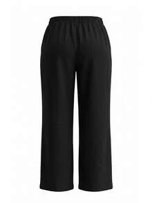 Plus Size Non-Stretch Black Long Tapered Pants With Drawstring, Suitable For Spring And Autumn Wear - Black - View 6