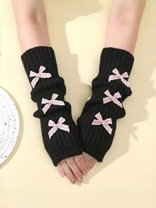 6pcs Bowknot Knitted Warm Arm Warmers, Autumn/Winter College Style Y2K Mid-Length Stacked Sleeve Fingerless Arm Covers - Bow-tie Style - View 11