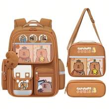 Cute Fashionable Student Backpack, Capybara Cute Cartoon Capybara Theme Design, Large Capacity Backpack, With Cute Pendant, Back To School Season, School Opening Gift. - Sets - View 8