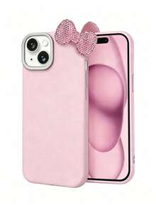 Premium Pure Pink Phone Case 2-Piece Set (Phone Case + Bow) | Exquisite Pink Rhinestone Bow Detachable Outer Shell | Fashion Essential Accessory, Minimalist Sweet Style | | Shockproof, Anti-Slip, Scratch-Resistant | Compatible With IPhone 17/17 Pro/17 Pro Max, Luxury Black/Pink Textured Rhinestone Bow Decoration Anti-Drop Phone Protective Case, Compatible With Apple, Models - Pink - View 12