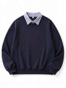 Women's Autumn/Winter New Loose 2 In 1 Sweatshirt, Minimalist Casual Fashion Versatile Top - Navy Blue - View 4