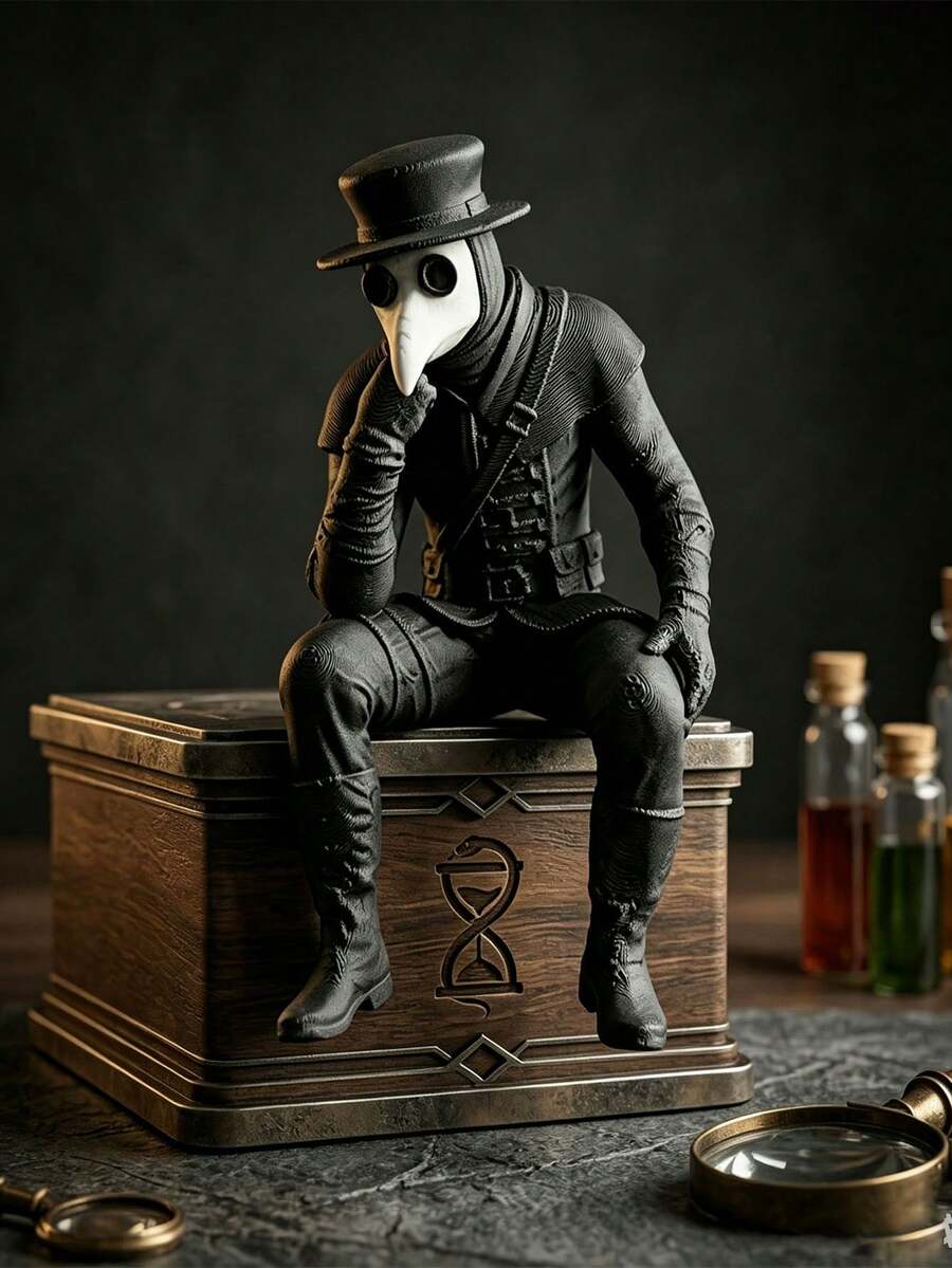 Kontemplative Pestdoktor Dekorationsfigur, Sammlerstatue, dunkler Stil Büro Schreibtisch Dekoration, gotische Vintage Skulptur, mysteriöse Arzt Atmosphäre Dekoration, Nischenstil Ornament, einzigartiges Geschenk für personalisierten Raum, kreative Dekoration für Figurenliebhaber, verbessert Büro und Schreibtisch mysteriöser Stil - A - Übersicht 1