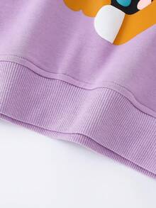 Girls' Long Sleeve Sweatshirt With Colorful Polka Dot Kitten 3D MEOW Letter Puff Print, Loose Casual Pullover Sweatshirt For Toddlers - Mauve Purple - View 7