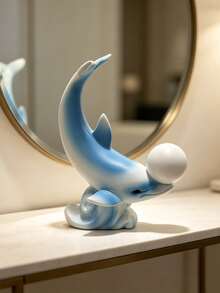 1Pc Cute Dolphin Playing Ball Resin Figurine With Gradient Colors – Tabletop Shelf Decor, Ocean-Themed Bedroom Soft Furnishing, Decorative Ornament. - New Arrival - Lying Dolphin - View 8