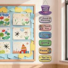7pcs Classroom Literacy Cards Decoration, Teacher English Corner Polite Learning Cards, Hanging Banner Student Vocabulary Cards - A - View 3