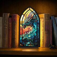 2D Flat Style, 1pc Dragon Shaped Bookend Decor - Gothic Library Sign, With Dragon And Book Spine Design, Suitable As Christmas, Valentine's Day, Thanksgiving Gift For Readers And Fantasy Book Fans, Also As Library Or Desk Decoration (Candle Not Included) - A - View 4