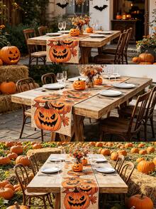 Halloween Decoration - Happy Halloween Pumpkin Tablecloth | Halloween Party Gift Supplies Indoor/Outdoor Backdrop | Halloween Decorative Tablecloth For Home, Office, Restaurant, Kitchen - Multicolor - View 3