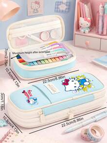 SANRIO Cute Hello Kitty Print Large Capacity Pencil Case, Multi-Function Pencil Box, Cosmetic Storage Travel Bag, Aesthetic Campus Stationery Organizer - Multicolor - View 3