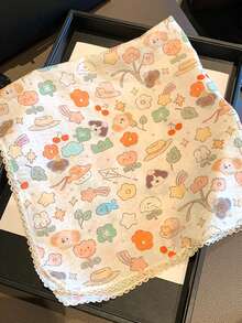 60cm 米色碎花印花正方形絲巾 女款 春秋新款 高級感薄紗圍巾 百搭裝飾領巾 薄款優雅絲巾 - 米色 - 查看 3