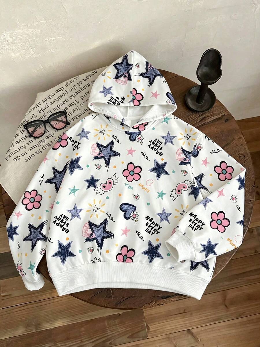 Teen Girls Minimalist Design Cute Sweet All-Over Print Sweatshirt, Autumn/Winter New Comfortable Top, Fashionable Versatile - Multicolor - View 1