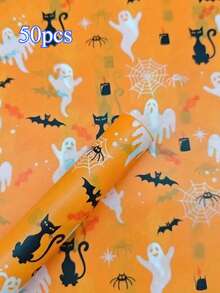 10/20/25/50 Sheets Orange Ghost Cat Pattern Tissue Paper, Suitable For DIY Crafts, Party Gifts, Halloween, Bouquet Wrapping, Clothing Packaging And Birthday Gift Decoration - Orange Ghost Cat - View 6