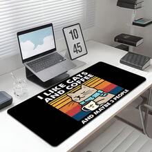 Cute Cat Drinking Coffee Pattern Large Extended Gaming Mouse Pad, Non-Slip Rubber Base, Smooth Glide Surface, Multi-Functional Desk Mat For Computer Office Home Study, Warm Abstract Desktop Decor - A - View 6