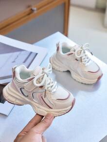Spring/Autumn Children's Sports Shoes (Run Small), Children's Mesh Shoes, Girls' School Shoes, Mesh Patchwork, Color Block Design, Thick Sole Chunky Sneakers, Comfortable & Versatile (Insole Pattern & Color, Upper Mesh Shape Random) - Recommend Ordering One Size Up - Pink - View 2