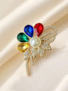 1 pieza Broches de diamantes completos de moda para damas, corsages de flores de colores, alfileres para trajes, suéteres y cardigans - El regalo perfecto para dar a amigos - Multicolor - Ver 9