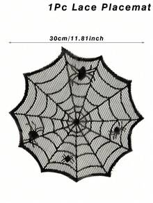 2pcs Black Lace Spider Web Placemats, Halloween Party Table Decor, Happy Halloween Decoration, Ghost Festival Decor, Table Centerpiece, Spooky Tableware, Spider Web Pattern Decor, Home Kitchen Dining Room Decoration - Black - View 12