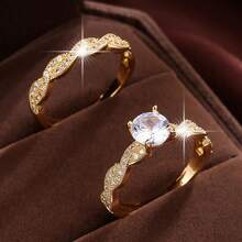 1 buah Set Cincin Berlian Perak Berpilin Romantis untuk Pasangan, Cincin Jari Dekoratif Niche - JZ22202 - View 14