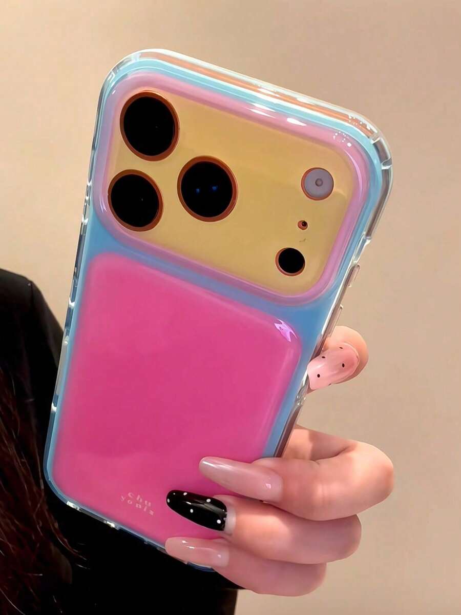 韓系 Ins 極簡 Y2K 色塊拼接大窗格手機殼,適用 Apple 17 Pro Max、15 Pro、14、13、16 Pro,女款創意防摔保護殼,小眾高級感 - 粉色 - 查看 1