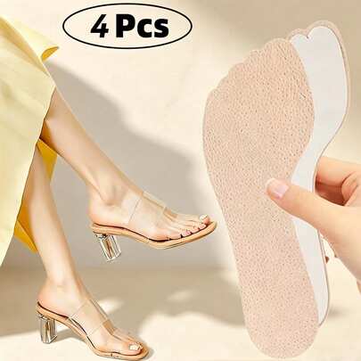 4 Pairs Women's Non-Slip Sweat-Absorbing Self-Adhesive 7/4 Insoles, Suitable For Barefoot Wear, Lightweight Insoles, Applicable To Women's Shoes, High Heels, Summer Sandals, Footwear Accessories