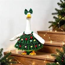 Christmas Tree Porch Goose Outfit Dress With Headband For 23 In Lawn Statue - 綠色 - 查看 1