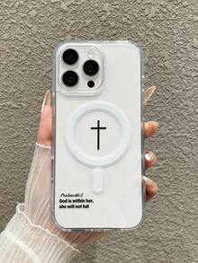 1件高透明 MagSafe 磁吸十字架聖經經文手機殼，高透明磁吸手機殼，詩篇 46:5 經文，英文勵志金句 - 彩色 - 查看 4