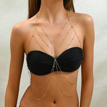 1pc Influencer Style Body Chain, Delicate Thin Chain, High Slit Long Dress Photography Body Chain - HK0038 - View 1