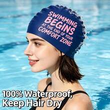 1PC Long Hair Swim Cap Silicone Swimming Cap-"SWIMMING BEGINS OF YOUR AT THE END COMFORT ZONE" Ponytail Friendly Waterproof Soft Elastic Anti Slip Pool Hat For Women Men Adults - Multicolor - View 4