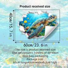 3D海龟墙贴，可移除乙烯基墙贴，带有水下海洋鱼类图案，适用于儿童卧室、浴室、婴儿房 - 多色 - 查看 7