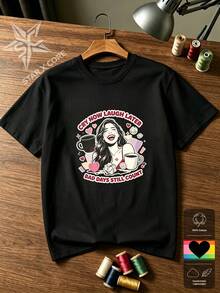 New Summer Stylish Graphic Cotton T-Shirt, Versatile Casual Fashionable Tee - 黑色 - 查看 2