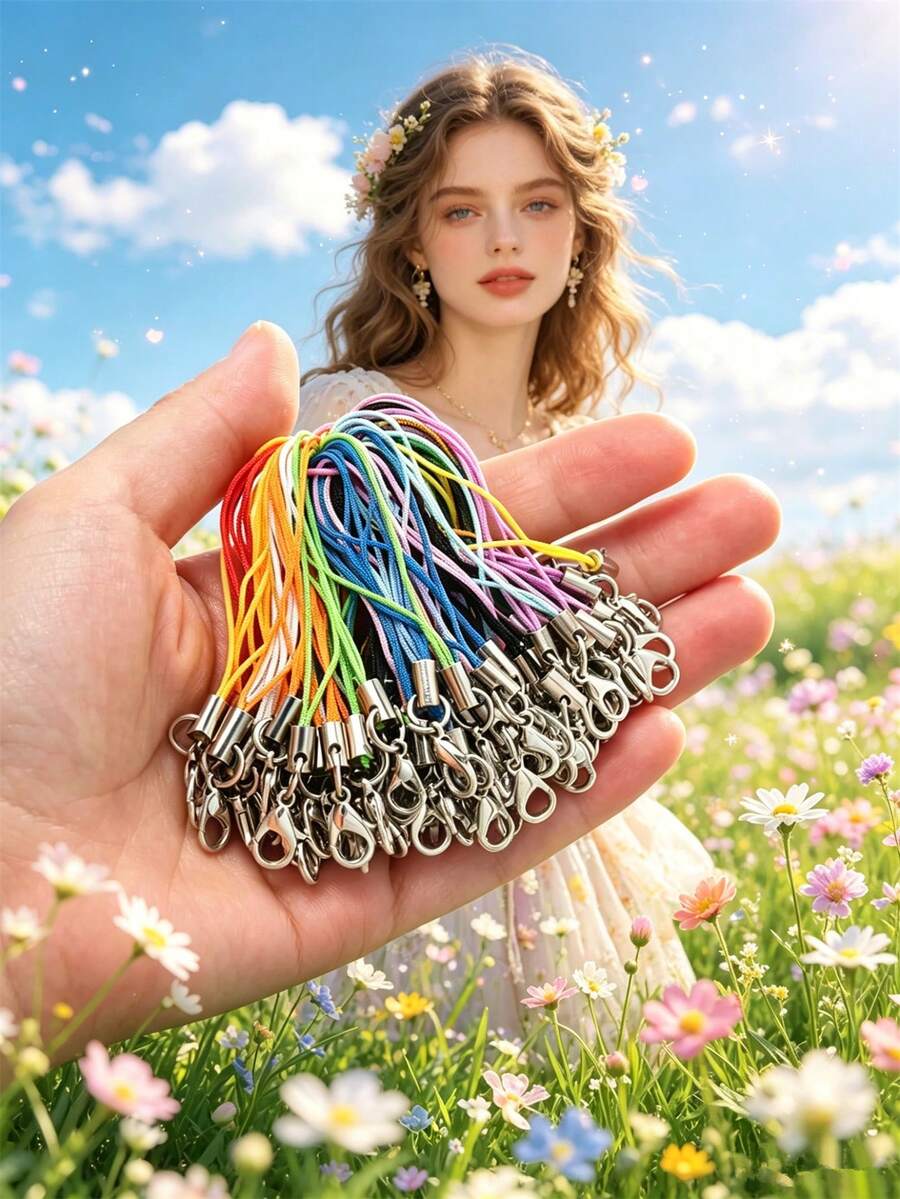 50/100/200/300/500pcs Black Decorative Cord Lanyard With Lobster Clasp, Keyring Hook, Phone Case Ornament, Jewelry Accessory - Multicolor - View 1